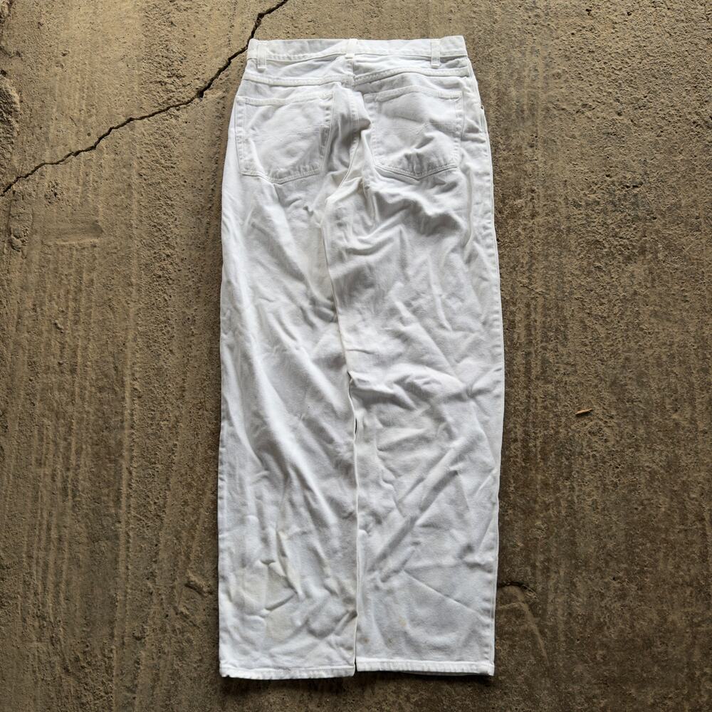 VTG 90S Y2K ANCHOR BLUE BAGGY WHITE JEANS SKATER WIDE LEG FTIS MENS 32X32 STAIN - Picture 3 of 7